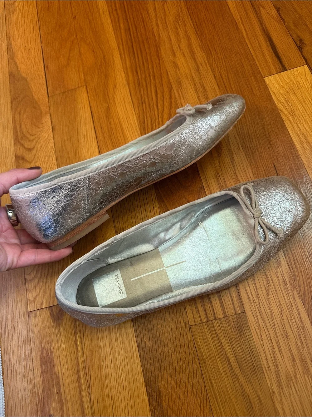 Dolce Vita Metallic Silver Ballet Flats with Bow